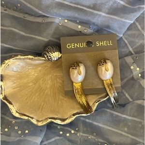Vintage Shell Earrings with Gold Tassels